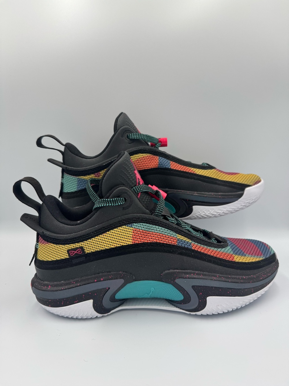 Jordan 36 Low, Black Multi Color, mens size 8.5- new without box- never worn!
